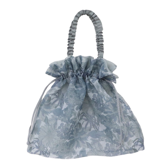 リバティーオーガンジーを使った巾着手グレーさげバッグ正面画像:柄 アンジェリカグレー グレー