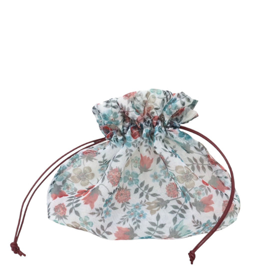 リバティーオーガンジーを使った巾着ポーチ正面写真:柄 エデェナム レッド